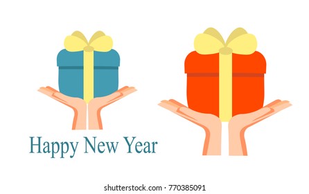 Vector Illustration of Gift Boxes. Marry Christmas. Happy New Year. Gift for you.