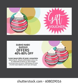Vector illustration of a Gift Card for Bengali New Year Subho Nabo Barsho, Mud Pot fill with Rasgulla.