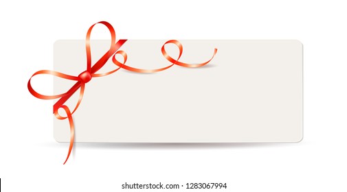Vector illustration of gift card, coupon or certificate with red bow and ribbon. Template design for valentine's day, birthday, wedding, invitation, sale banner. Place for text