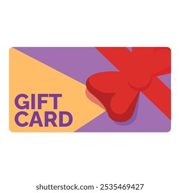 Vector illustration of a gift card featuring a red ribbon tied in a bow