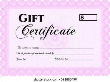 Ilustración vectorial del icono del certificado de regalo vectorial en rosa