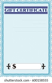 Ilustración vectorial de la plantilla de certificado Gift. Diseño de belleza. Borde, marco.Con fondo lineal. 
