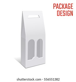 Vector Illustration of Gift craft Box for Design, Website, Background, Banner. Folding package vine bottle Template. Clear Fold alhogol pack for your brand on it. White Mockup.