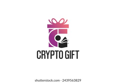 Vector illustration of a gift crypto logo design with a banknote symbol with the initial letter c
