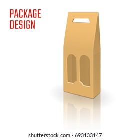 Vector Illustration of Gift Die Cut craft Box for Design, Website, Background, Banner. Folding package wine bottle Template. Clear Fold alcohol pack with die line for your brand on it. 