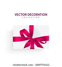 Vector illustration, gift. Festive box with red bow ribbon.