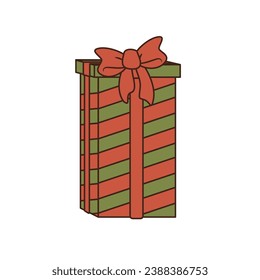 Vector Illustration of Gift green box with red ribbon and tied bow. Isolated object. Element of Christmas, Happy New Year, Birthday and other festive events