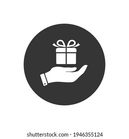 Vector illustration  gift in the hand white icon