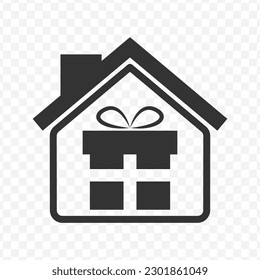 Vector illustration of gift house icon in dark color and transparent background(png).