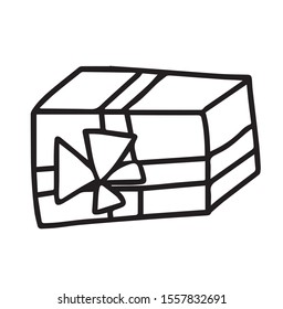 Vector illustration a gift for New year, for birthday and holidays. Scandinavian style. Doodle black sketch line illustration. Design for backgrounds, web and coloring.