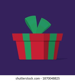 Ilustración vectorial del regalo. Imagen de fondo morado. Caja de regalo. Forma cuadrada.