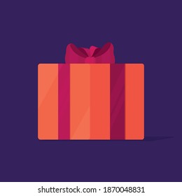 Vector illustration of the gift. Picture on purple background. Gift box. Square shape.