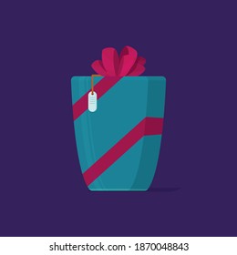  Vector illustration of the gift. Picture on purple background. Gift box. In the form of a cylinder.