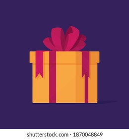  Vector illustration of the gift. Picture on purple background. Gift box. Square shape.
