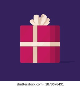 Vector illustration of the gift. Picture on purple background. Gift box. Square shape.