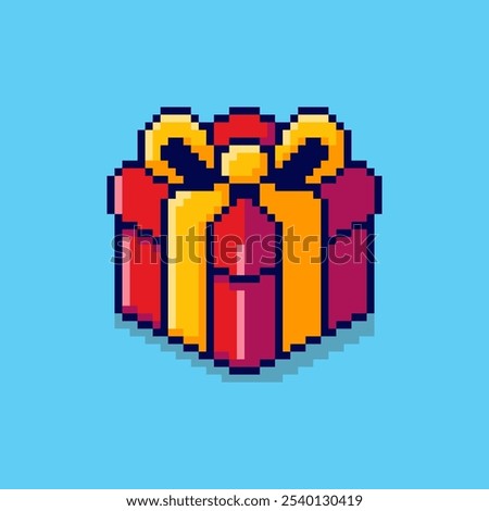 Vector Illustration of Gift with Pixel Art Design, perfect for game assets themed designs
