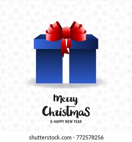 Vector illustration of a gift with red ribbon,  blue box on whit