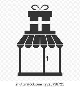 Vector illustration of gift shop icon in dark color and transparent background(PNG).