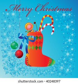 vector illustration, gift in sock, christmas concept.
