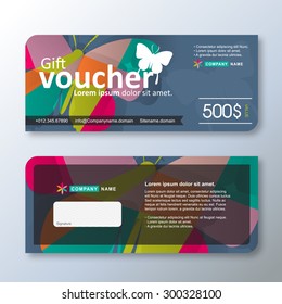 Vector illustration, Gift voucher template with colorful pattern.