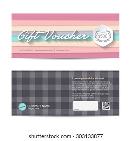 Vector illustration, Gift voucher template with colorful pattern, cute gift voucher certificate coupon design template
