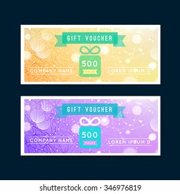 Vector illustration, Gift voucher template with gift, clean and modern flat pattern on bokeh background