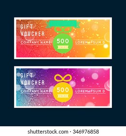 Vector illustration, Gift voucher template with gift, clean and modern flat pattern on bokeh background