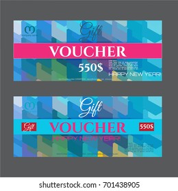 Vector illustration, Gift voucher template with colorful pattern.