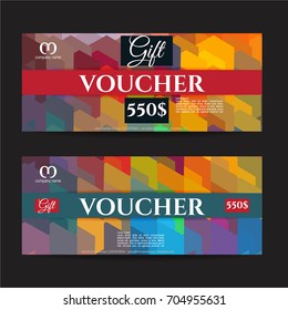 Vector illustration, Gift voucher template with colorful pattern.