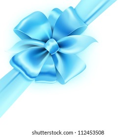 Vector illustration of gift wrapped white paper with a blue ribbon and classic bow