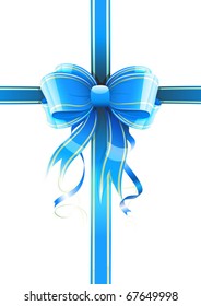 Vector illustration of gift wrapped white paper with a blue ribbon and funky bow