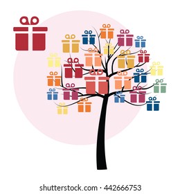 vector illustration / gifts concept / presents tree 