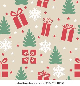 Vector illustration of gifts and fir pattern seamless