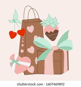 vector illustration with gifts and harts, perfect to use on the web or in print