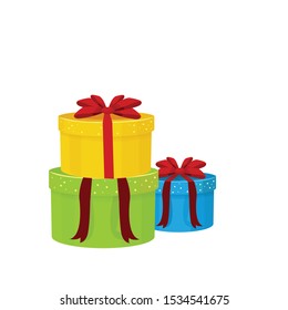vector illustration with gifts in a round box with a ribbon