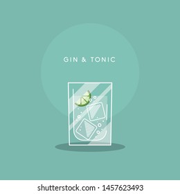 vector illustration with Gin and tonic cocktail. flat graphic. alcohol drink in glass
