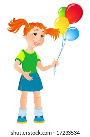 vector illustration - ginger girl with a balloon