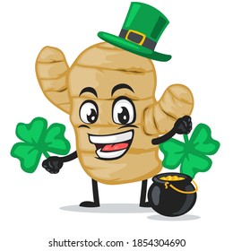 ilustración vectorial de mascota de jengibre o personaje con sombrero de shamrock
