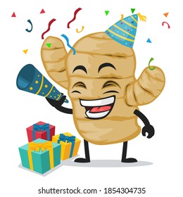 ilustración vectorial de la mascota de jengibre o del personaje que celebra fiesta de año nuevo