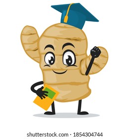 vector illustration of ginger mascot or character graduation hat and holding book