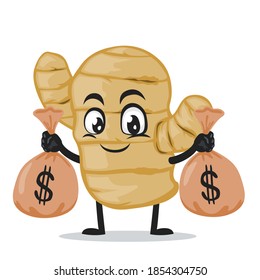 vector illustration of ginger mascot or character holding sacks of money