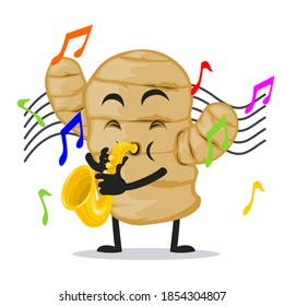 vector illustration of ginger mascot or character playing saxophone