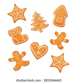 vector illustration of gingerbread.  Christmas set of different gingerbread and sweets