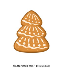 Vector illustration with gingerbread in the form of christmas tree with ornament of glaze isolated on the white background.