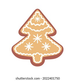 Vector illustration of gingerbread in the form of a Christmas tree. New Year's, Christmas treats, gingerbread cookies, homemade cakes isolated on a white background.