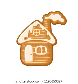 Vector illustration with gingerbread in the form of house with glaze isolated on the white background.