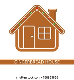 Vector illustration of gingerbread house isolated on white background. Christmas cookie in flat style.