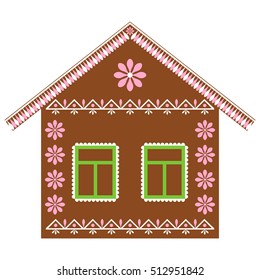 Vector illustration of a gingerbread house on a white background