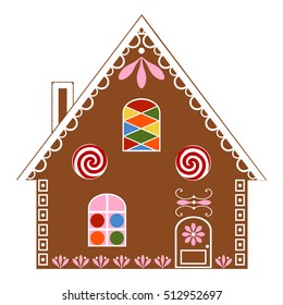 Vector illustration of a gingerbread house on a white background