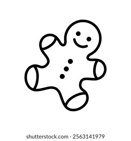 Vector illustration of gingerbread man cookie in line art style isolated on white background.	